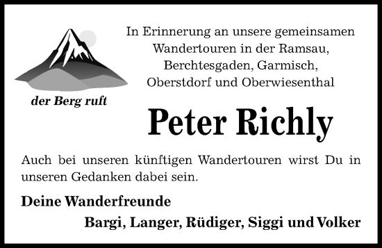 Traueranzeige von Peter Richly von Kieler Nachrichten