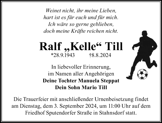 Traueranzeige von Ralf Till von Märkischen Allgemeine Zeitung