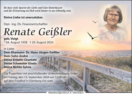 Traueranzeige von Renate Geißler von Leipziger Volkszeitung