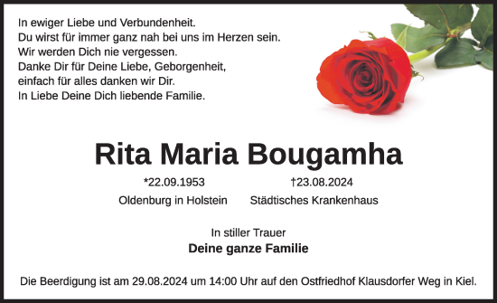 Traueranzeige von Rita Maria Bougamha von Kieler Nachrichten