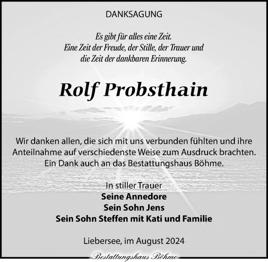 Traueranzeige von Rolf Probsthain von Torgauer Zeitung