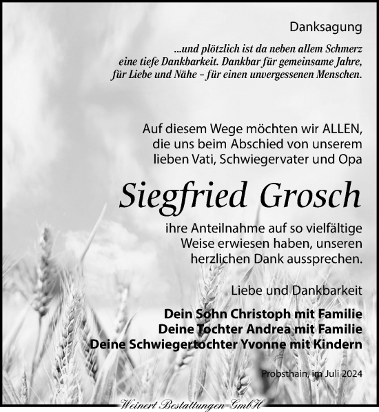 Traueranzeige von Siegfried Grosch von Torgauer Zeitung