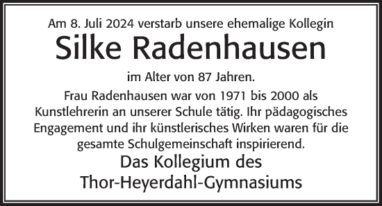 Traueranzeige von Silke Radenhausen von Kieler Nachrichten