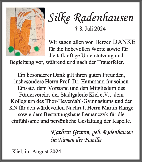 Traueranzeige von Silke Radenhausen von Kieler Nachrichten