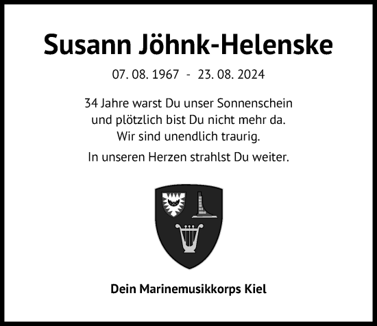 Traueranzeige von Susann Jöhnk-Helenske von Kieler Nachrichten