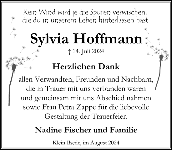 Traueranzeige von Sylvia Hoffmann von Peiner Allgemeine Zeitung