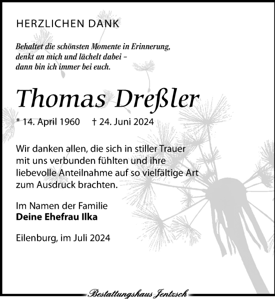 Traueranzeige von Thomas Dreßler von Leipziger Volkszeitung