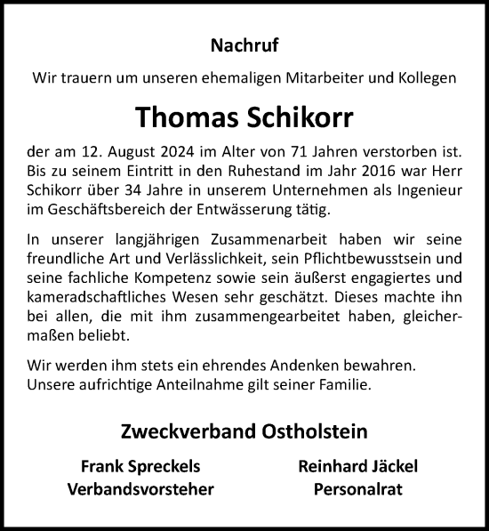 Traueranzeige von Thomas Schikorr von Lübecker Nachrichten