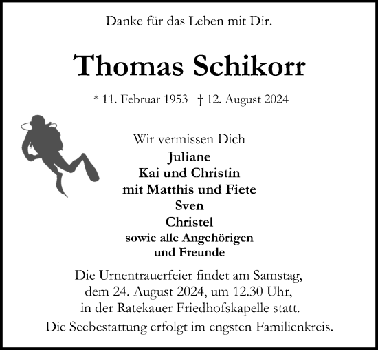 Traueranzeige von Thomas Schikorr von Lübecker Nachrichten