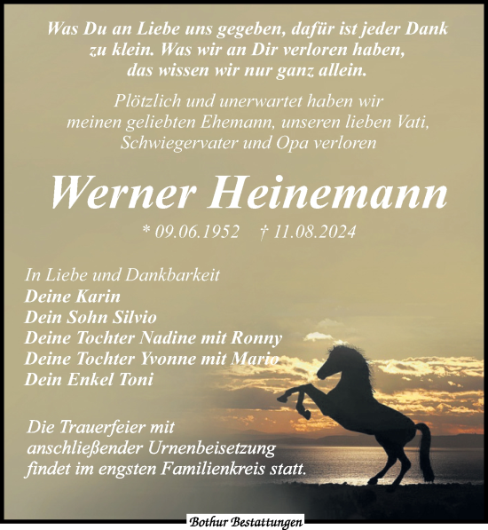 Traueranzeige von Werner Heinemann von Leipziger Volkszeitung