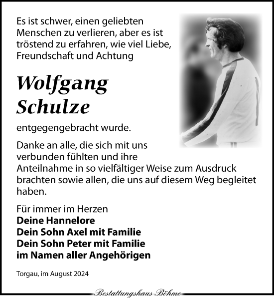 Traueranzeige von Wolfgang Schulze von Torgauer Zeitung