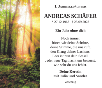 Traueranzeige von Andreas Schäfer von Sächsische Zeitung