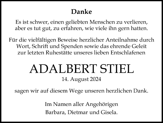 Traueranzeige von Adalbert Stiel von Lübecker Nachrichten