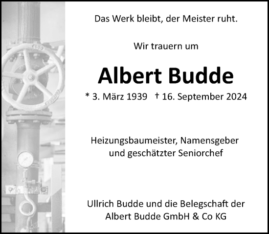 Traueranzeige von Albert Budde von Hannoversche Allgemeine Zeitung/Neue Presse