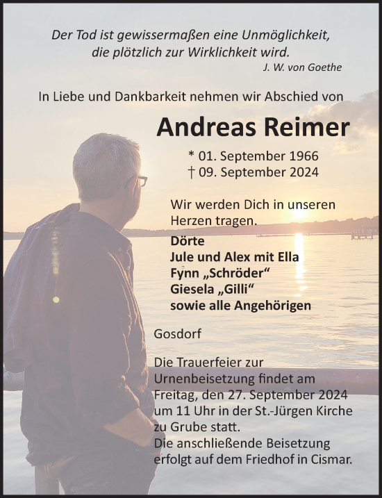 Traueranzeige von Andreas Reimer von Lübecker Nachrichten