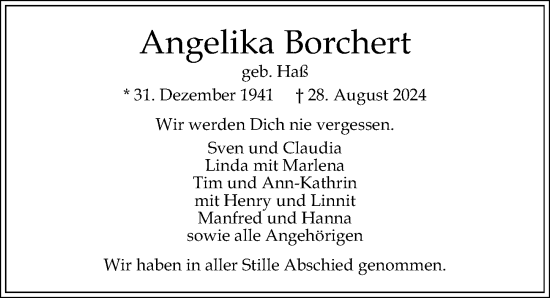 Traueranzeige von Angelika Borchert von Lübecker Nachrichten