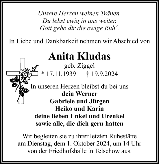 Traueranzeige von Anita Kludas von Wochenspiegel