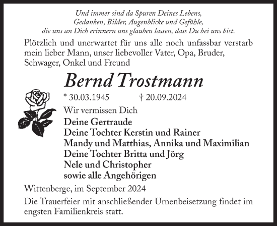 Traueranzeige von Bernd Trostmann von Wochenspiegel