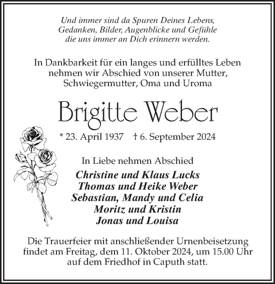 Traueranzeige von Brigitte Weber von Märkischen Allgemeine Zeitung