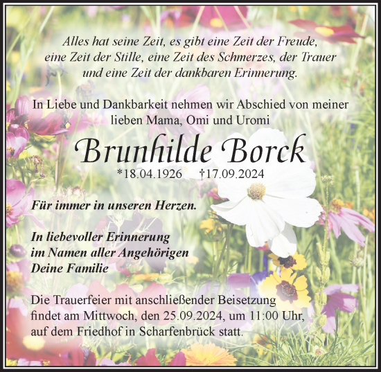 Traueranzeige von Brunhilde Borck von Märkischen Allgemeine Zeitung