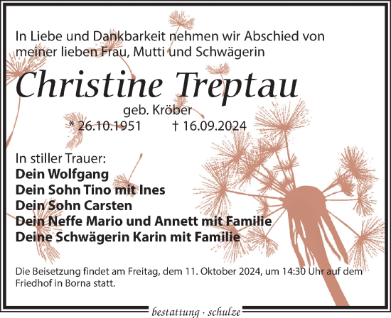 Traueranzeige von Christine Treptau von Leipziger Volkszeitung