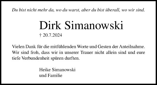 Traueranzeige von Dirk Simanowski von Ostsee-Zeitung GmbH