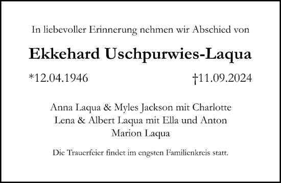 Traueranzeige von Ekkehard Uschpurwies-Laqua von Hannoversche Allgemeine Zeitung/Neue Presse