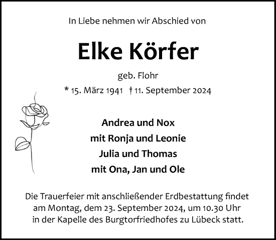 Traueranzeige von Elke Körfer von Lübecker Nachrichten