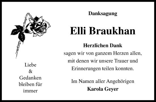 Traueranzeige von Elli Braukhan von Peiner Allgemeine Zeitung