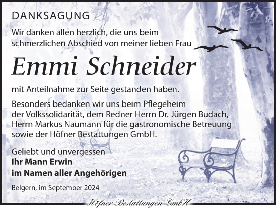 Traueranzeige von Emmi Schneider von Torgauer Zeitung