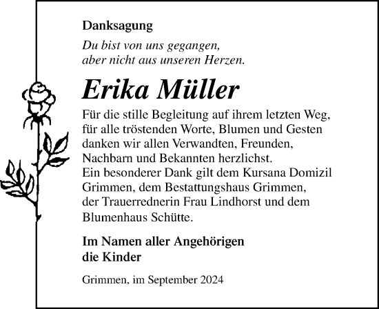 Traueranzeige von Erika Müller von Ostsee-Zeitung GmbH