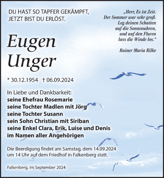 Traueranzeige von Eugen Unger von Torgauer Zeitung