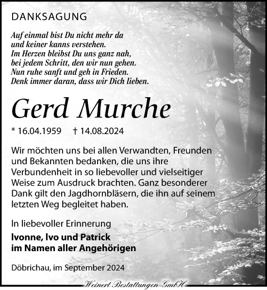 Traueranzeige von Gerd Murche von Torgauer Zeitung