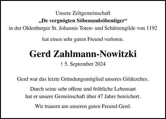 Traueranzeige von Gerd Zahlmann-Nowitzki von Lübecker Nachrichten