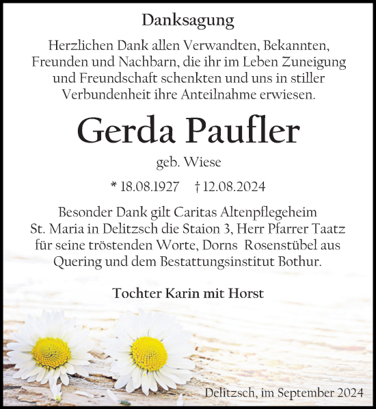 Traueranzeige von Gerda Paufler von Leipziger Volkszeitung