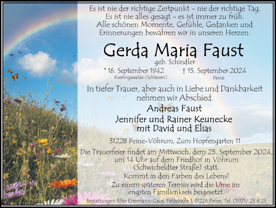 Traueranzeige von Gerda Maria Faust von Peiner Allgemeine Zeitung