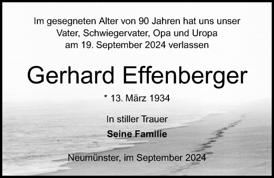 Traueranzeige von Gerhard Effenberger von Ostsee-Zeitung GmbH