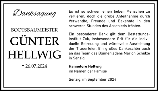 Traueranzeige von Günter Hellwig von Märkischen Allgemeine Zeitung