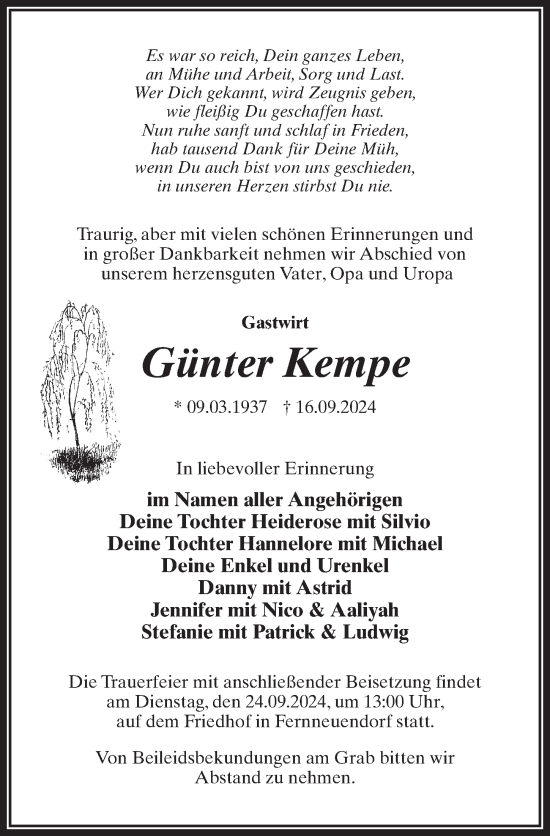 Traueranzeige von Günter Kempe von Märkischen Allgemeine Zeitung