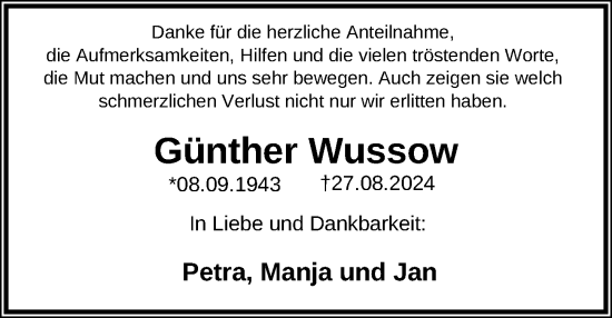 Traueranzeige von Günther Wussow von Lübecker Nachrichten