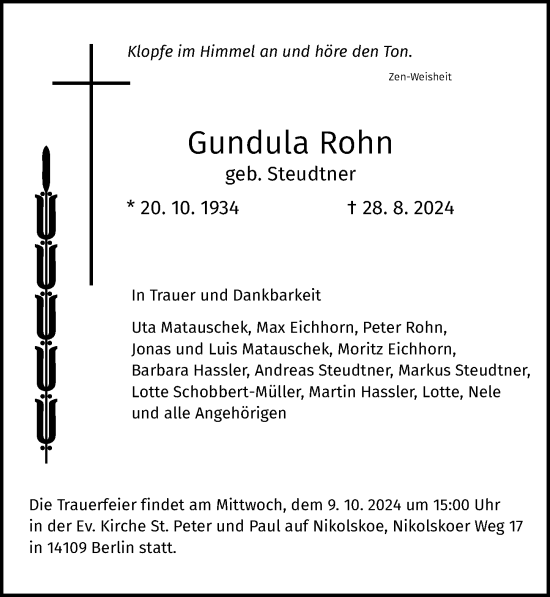 Traueranzeige von Gundula Rohn von Märkischen Allgemeine Zeitung