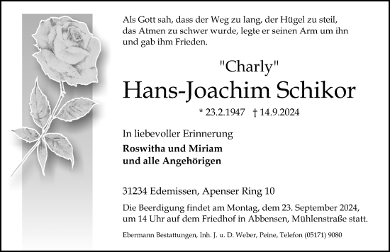 Traueranzeige von Hans-Joachim Schikor von Peiner Allgemeine Zeitung