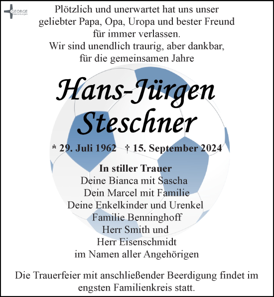 Traueranzeige von Hans-Jürgen Steschner von Leipziger Volkszeitung