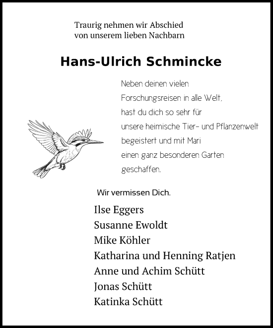 Traueranzeige von Hans-Ulrich Schmincke von Kieler Nachrichten