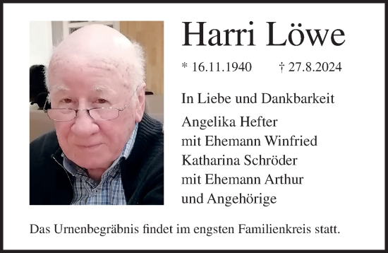 Traueranzeige von Harri Löwe von Lübecker Nachrichten