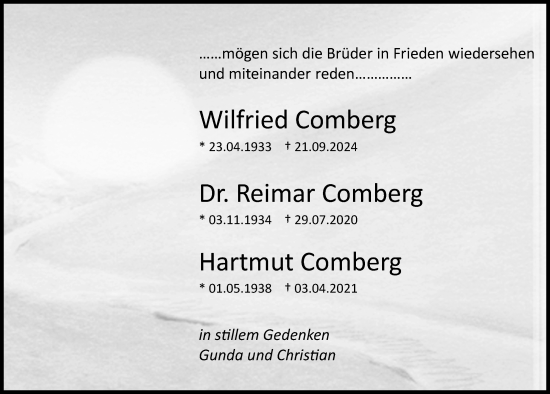 Traueranzeige von Hartmut Comberg von Kieler Nachrichten