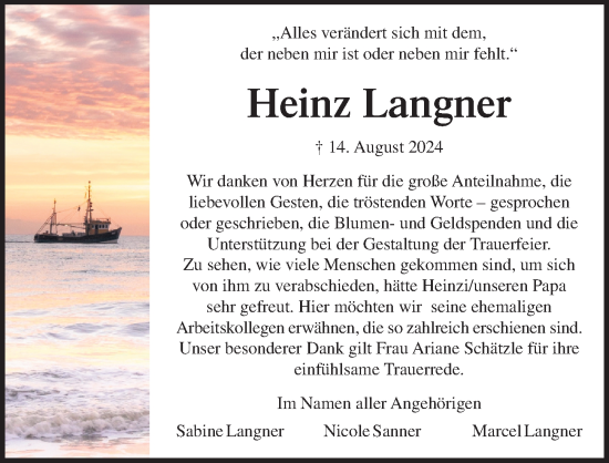 Traueranzeige von Heinz Langner von Lübecker Nachrichten