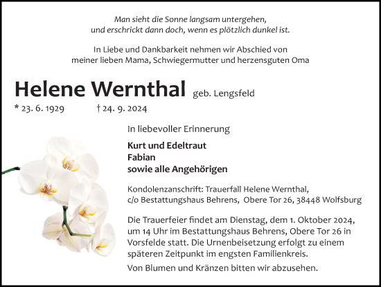 Traueranzeige von Helene Wernthal von Aller Zeitung