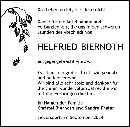 Traueranzeige von Helfried Biernoth von Wochenspiegel