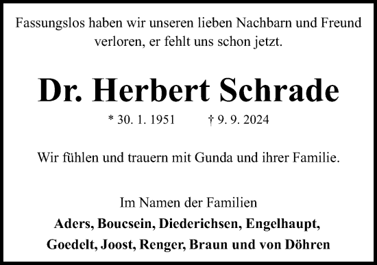 Traueranzeige von Herbert Schrade von Kieler Nachrichten